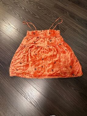 Kimchi Blue Orange Velvet Floral Appliqué Tank